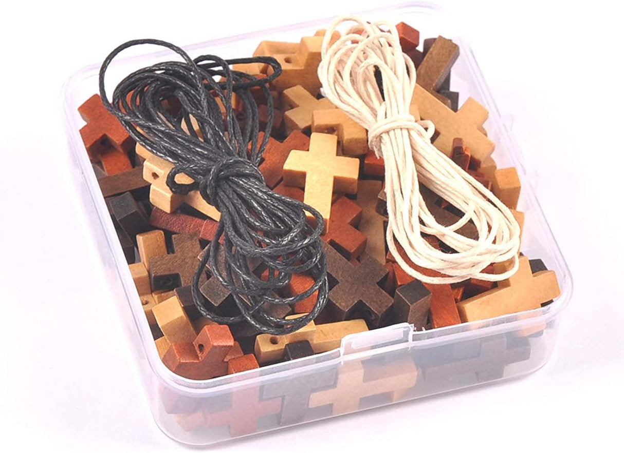 100Pcs Cross Beads Wooden Charms Pendant Jewelry Kids Gifts Wood DIY Craft Supplies WoodArtSupply