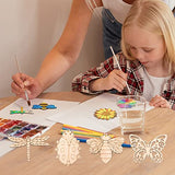 100Pcs Insects Flower Cutouts Wood Slices Unfinished Wooden Ornaments with Hemp Rope for Art Painting, DIY Crafts Project Home Decoration, 10 Styles EEE ELECRELIVE