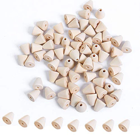 100Pcs Natural Wood Beads Cone Shape Unfinished Wooden Loose Beads Wood Spacer Beads with Hole for Crafts DIY Jewelry Making, 16 x 14MM mollensiuer
