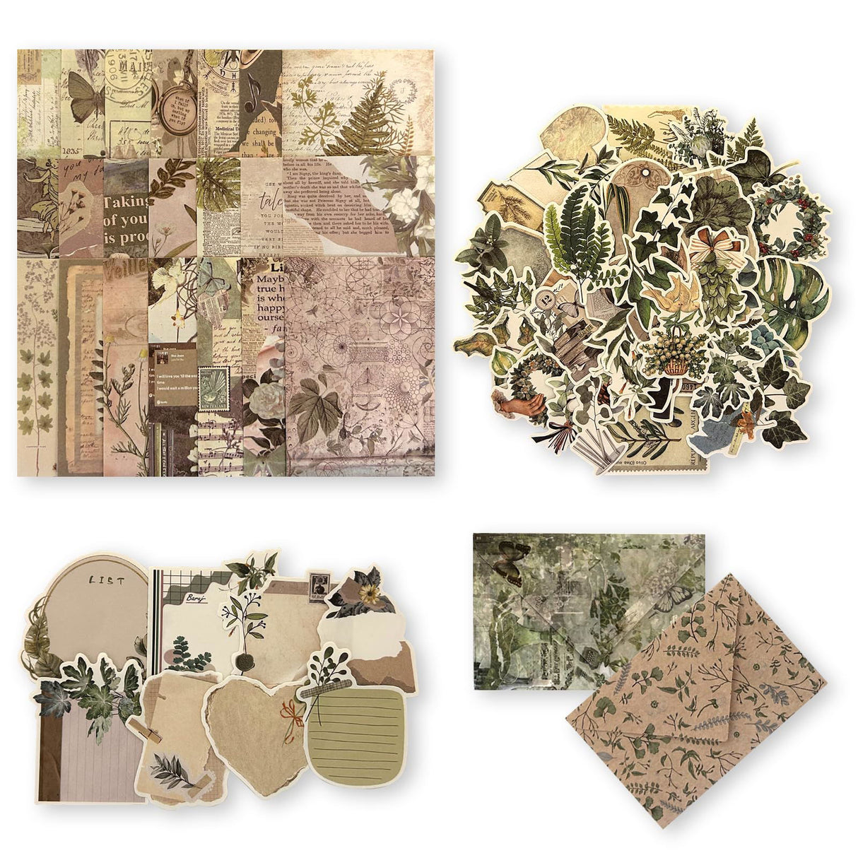 100Pcs Scrapbook Craft Paper Kit for Scrapbook Journaling Supplies ,Scrapbook Plant Stickers Aesthetic for Scrapbooking Supplies,Bullet Junk Journal Chuchengio