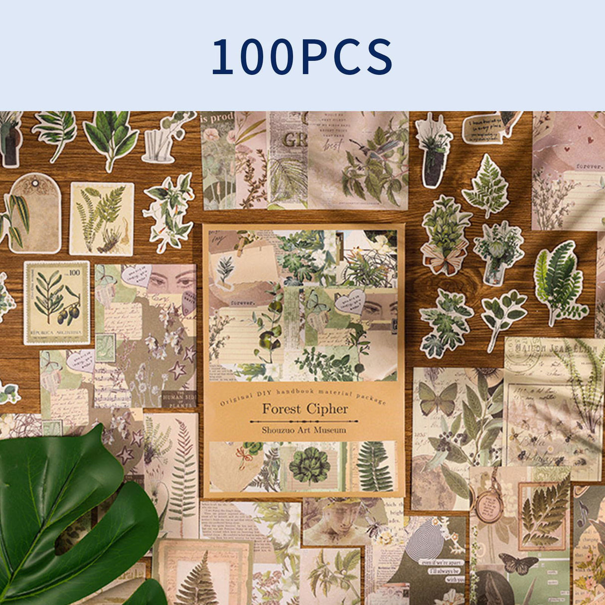 100Pcs Scrapbook Craft Paper Kit for Scrapbook Journaling Supplies ,Scrapbook Plant Stickers Aesthetic for Scrapbooking Supplies,Bullet Junk Journal Chuchengio