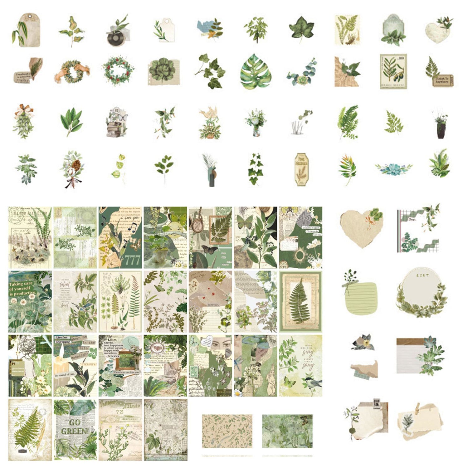 100Pcs Scrapbook Craft Paper Kit for Scrapbook Journaling Supplies ,Scrapbook Plant Stickers Aesthetic for Scrapbooking Supplies,Bullet Junk Journal Chuchengio