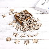 100Pcs Wood Crafts Flowers for Wooden Slices Embellishments Butterflies Butterfly Tiny Bird WoodArtSupply
