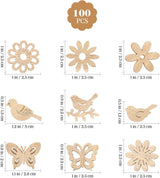 100Pcs Wood Crafts Flowers for Wooden Slices Embellishments Butterflies Butterfly Tiny Bird WoodArtSupply