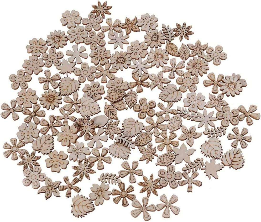 100Pcs Wood Discs Slices Flower Shape Unfinished Wooden Cutouts Craft DIY Decoration WoodArtSupply