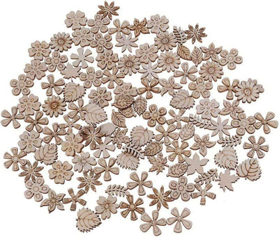 100Pcs Wood Discs Slices Flower Shape Unfinished Wooden Cutouts Craft DIY Decoration