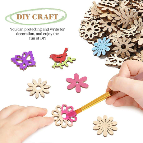 100Pcs Wooden Cutouts Wood Bird Butterfly Flower Slices Wooden Table Rustic for DIY Craft Making Supplies WoodArtSupply