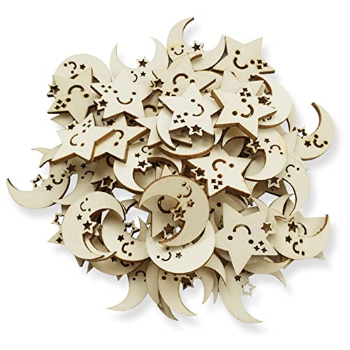 100Pcs of Small Stars and Moon Shaped Wood DIY is Used to Make Tree Decorations, and Wood Chips are Cut to Decorate Gifts YYMSEN