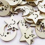 100Pcs of Small Stars and Moon Shaped Wood DIY is Used to Make Tree Decorations, and Wood Chips are Cut to Decorate Gifts YYMSEN