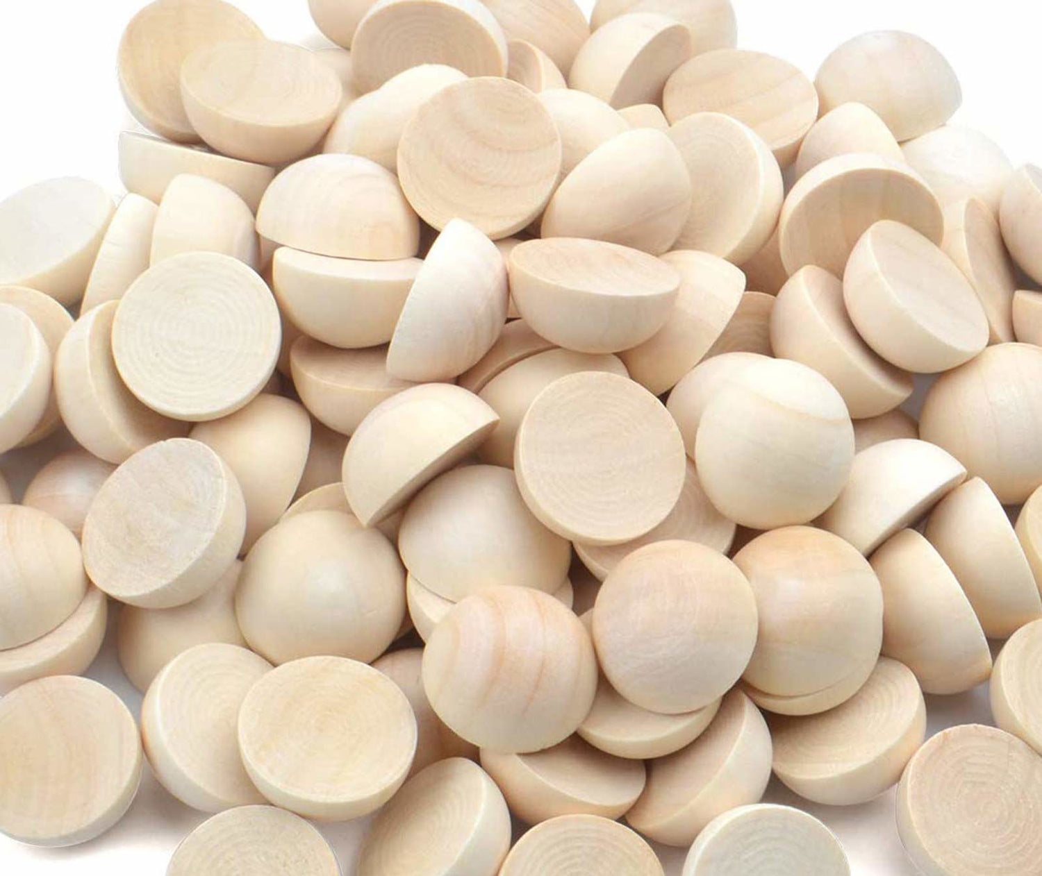 100 PCS 15 mm Split Wood Balls, Small Natural Unfinished Half Round Wooden Beads for Kids Craft Bailym