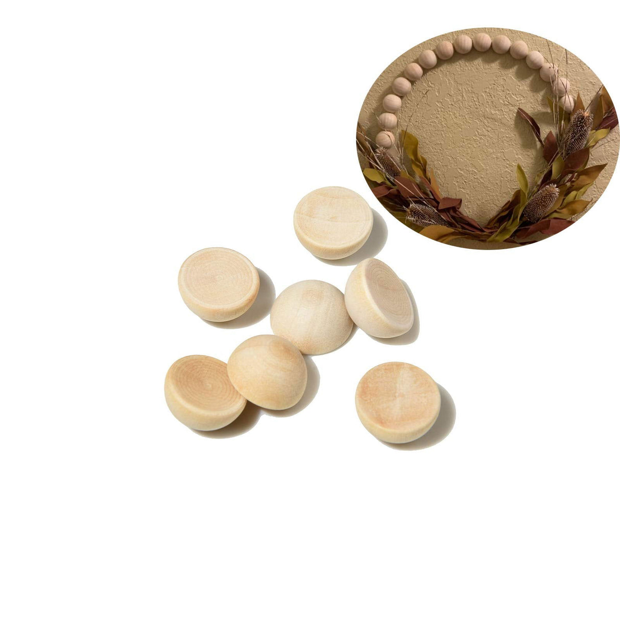 100 PCS 15 mm Split Wood Balls, Small Natural Unfinished Half Round Wooden Beads for Kids Craft Bailym
