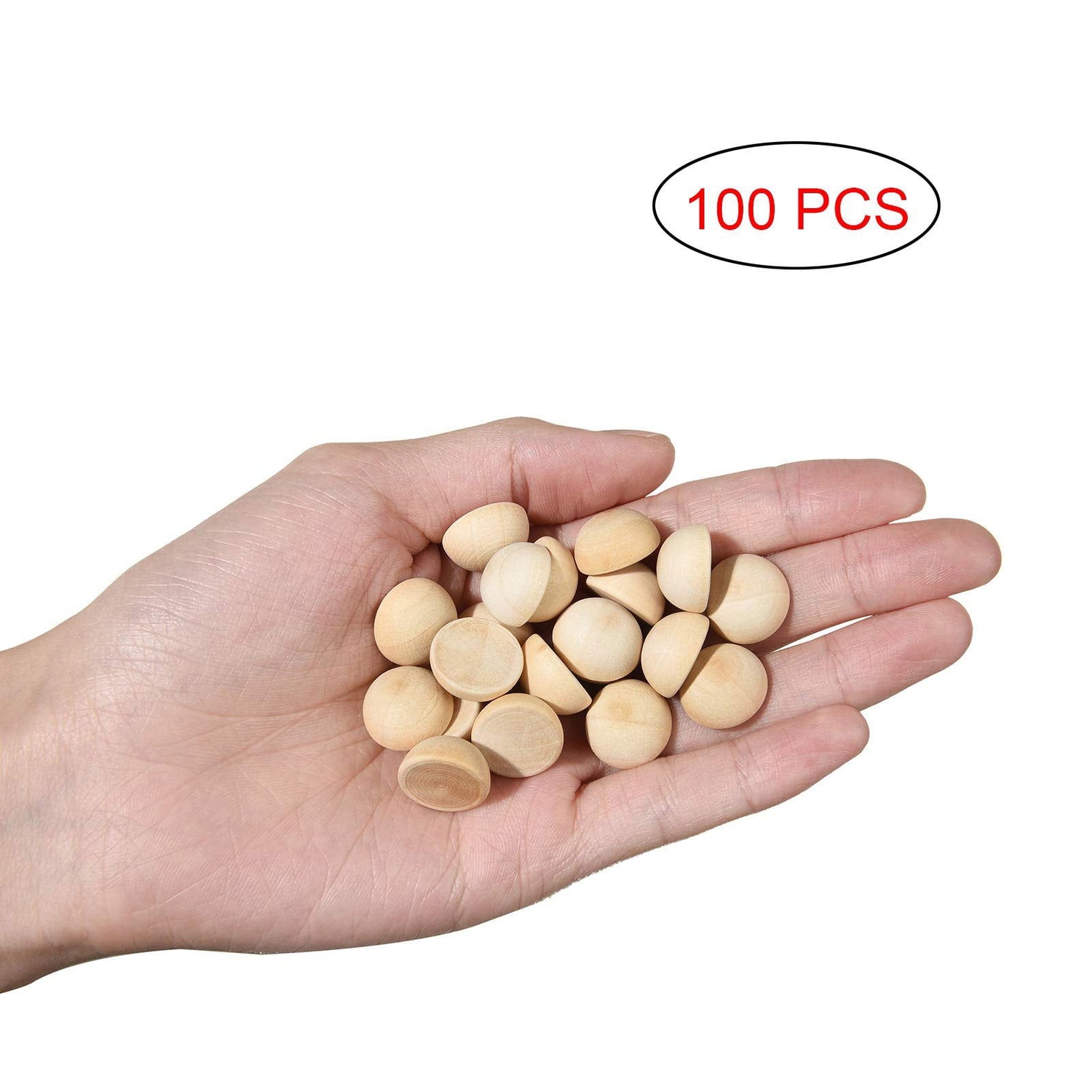 100 PCS 15 mm Split Wood Balls, Small Natural Unfinished Half Round Wooden Beads for Kids Craft Bailym