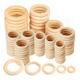 100 PCS 5 Sizes Natural Wood Rings, Unfinished Smooth Wooden Ring, Wood Circles forCraft, Ring Pendant and Connectors Jewelry Making (100pcs-5 Sizes) Fantasyon
