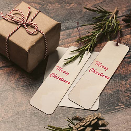 100 PCS 6 x 2 Inch Blank Wooden Gift Tags Labels Large Size Wood Blank Bookmarks with Holes and Ropes, Unfinished Wood Hanging Tags Rectangle Blank Jyongmer