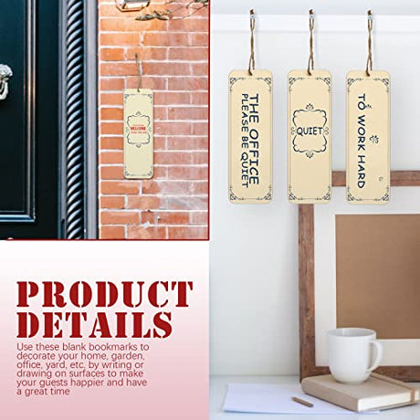 100 PCS 6 x 2 Inch Blank Wooden Gift Tags Labels Large Size Wood Blank Bookmarks with Holes and Ropes, Unfinished Wood Hanging Tags Rectangle Blank Jyongmer
