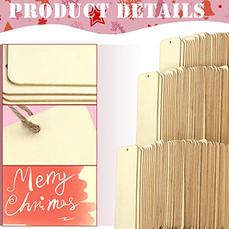 100 PCS 6 x 2 Inch Blank Wooden Gift Tags Labels Large Size Wood Blank Bookmarks with Holes and Ropes, Unfinished Wood Hanging Tags Rectangle Blank Jyongmer