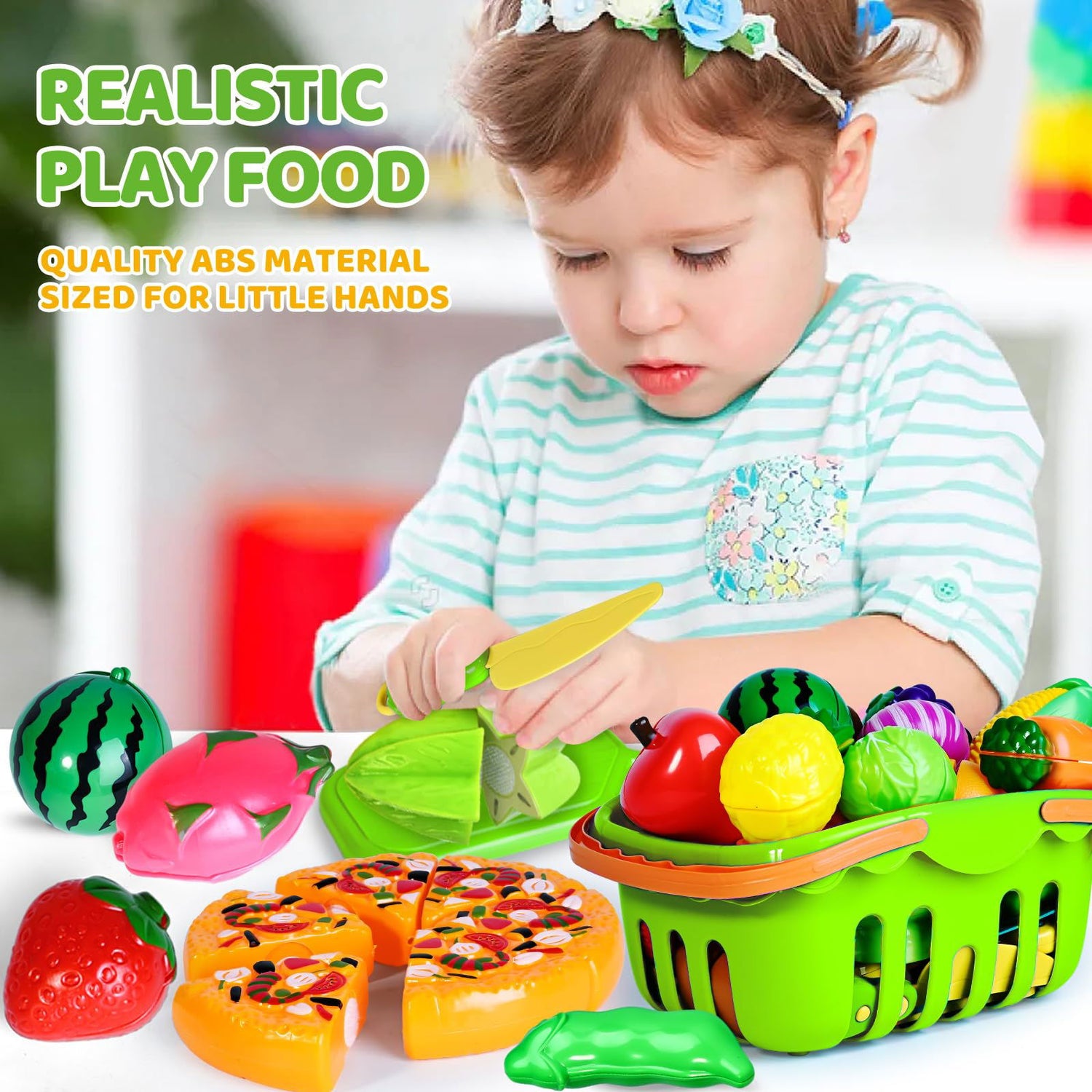 100 PCS Play Food Toy for Kids Toddler Toys, Pretend Food Toys for Toddlers, Play Kitchen Accessories with 2 Baskets, Cutting Food Toys, Christmas Shemira