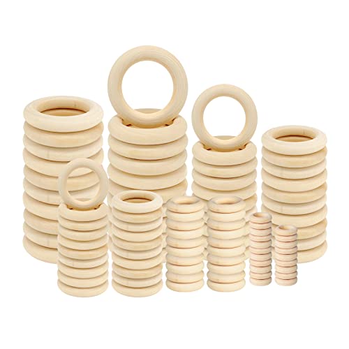 100 PCS Unfinished Natural Wooden Rings for Crafts, Wood Rings for DIY, Pendant Connectors, Jewelry Making, Macrame Supplies HANWER