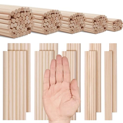 100 PCS Wooden Dowel Rods 6 inch Wood Dowels Assorted Sizes Wood Craft Sticks 1/8 3/16 1/4 5/16 3/8 x 6 Inch Bamboo Wood Sticks Long Wooden Sticks