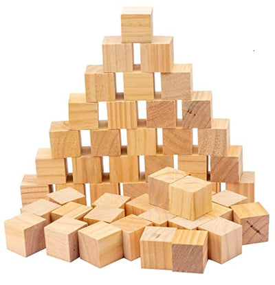 100 Pack 1 Inches Unfinished Wood Cubes Blocks - Natural Wooden Square Blocks Great for Crafts Making