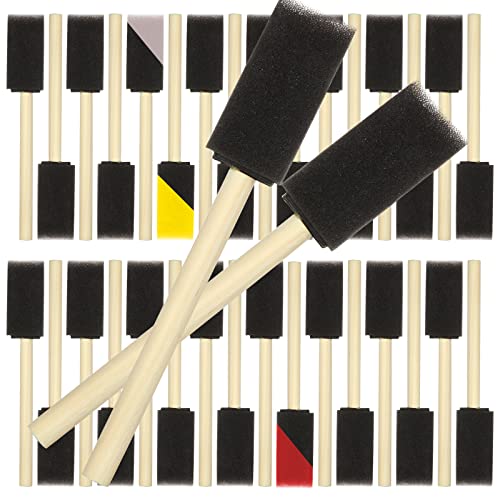 100 Pack 1 inch Foam Brush Sponge Wood Handle Paint Brush Foam Sponge Brush for Acrylics, Stains, Varnishes, Crafts FWEEK