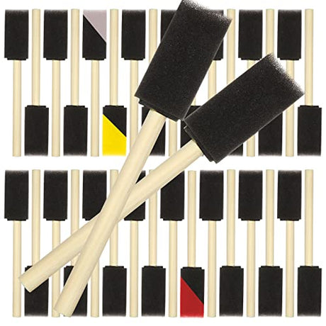 100 Pack 1 inch Foam Brush Sponge Wood Handle Paint Brush Foam Sponge Brush for Acrylics, Stains, Varnishes, Crafts FWEEK