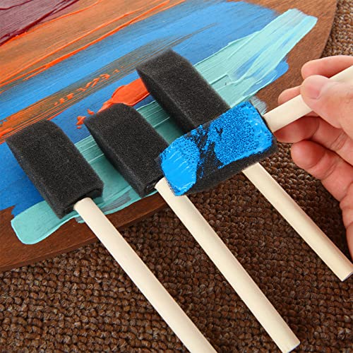 100 Pack 1 inch Foam Brush Sponge Wood Handle Paint Brush Foam Sponge Brush for Acrylics, Stains, Varnishes, Crafts FWEEK