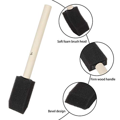 100 Pack 1 inch Foam Brush Sponge Wood Handle Paint Brush Foam Sponge Brush for Acrylics, Stains, Varnishes, Crafts FWEEK