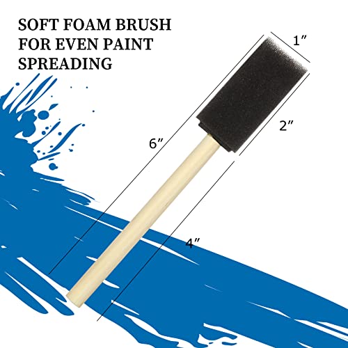 100 Pack 1 inch Foam Brush Sponge Wood Handle Paint Brush Foam Sponge Brush for Acrylics, Stains, Varnishes, Crafts FWEEK