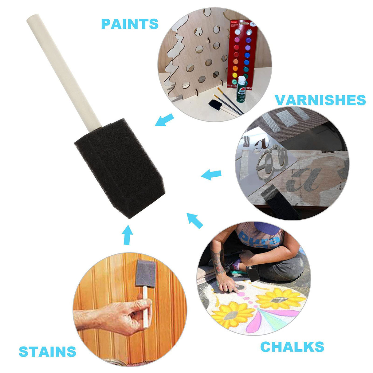 100 Pack 2 inch Foam Brush Bulk Foam Paint Brushes Foam Sponge Brush with Wood Handle Sponge Paint Brush Foam Brushes for Painting, Acrylics, Stains, EOEXN