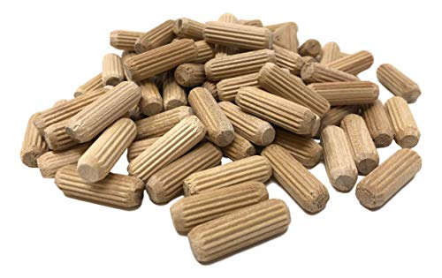 100 Pack 3/8" x 1 1/4" Wooden Dowel Pins Wood Kiln Dried Fluted and Beveled, Made of Hardwood Rhino Wood Industries