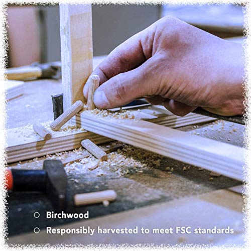 100 Pack 3/8" x 1 1/4" Wooden Dowel Pins Wood Kiln Dried Fluted and Beveled, Made of Hardwood Rhino Wood Industries