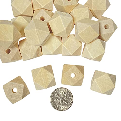 100 Pack 5/8 Inch Geometric Shaped Wooden Beads Faceted Wood Beads for Jewelry Crafts (Hole 3.5MM) Cregugua