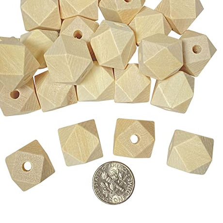 100 Pack 5/8 Inch Geometric Shaped Wooden Beads Faceted Wood Beads for Jewelry Crafts (Hole 3.5MM) Cregugua