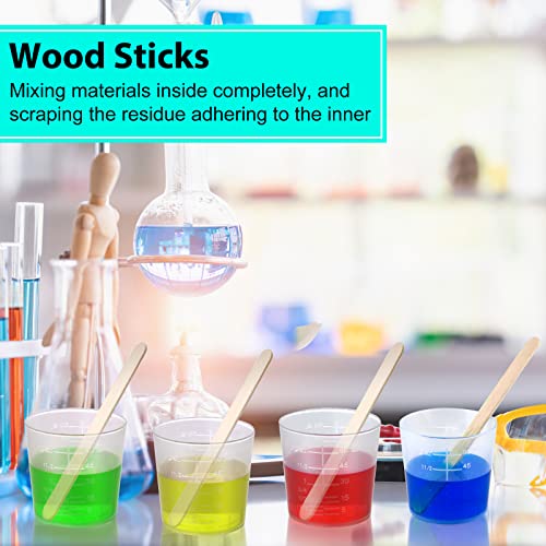 100 Pack 60ml/2oz Plastic Graduated Cups Transparent Scale Cups Plastic Measuring Cups Clear Epoxy Mixing Cups with 100 Pack Wooden Stirring Sticks Mototo