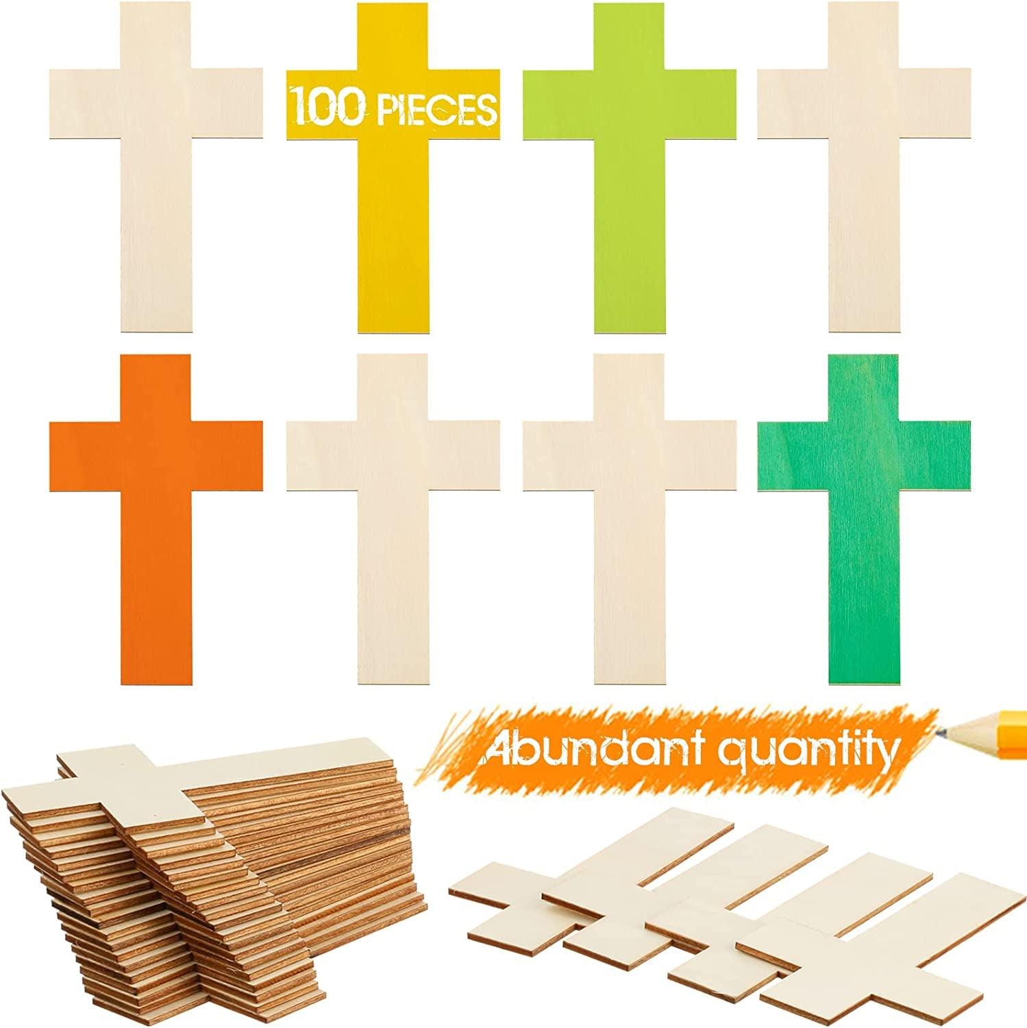 100 Pack Blank Wooden Cross Unfinished Cross Shaped Wood Cutouts for Crafts Wood Cross for DIY Projects Sunday School Church Home Decoration WoodArtSupply