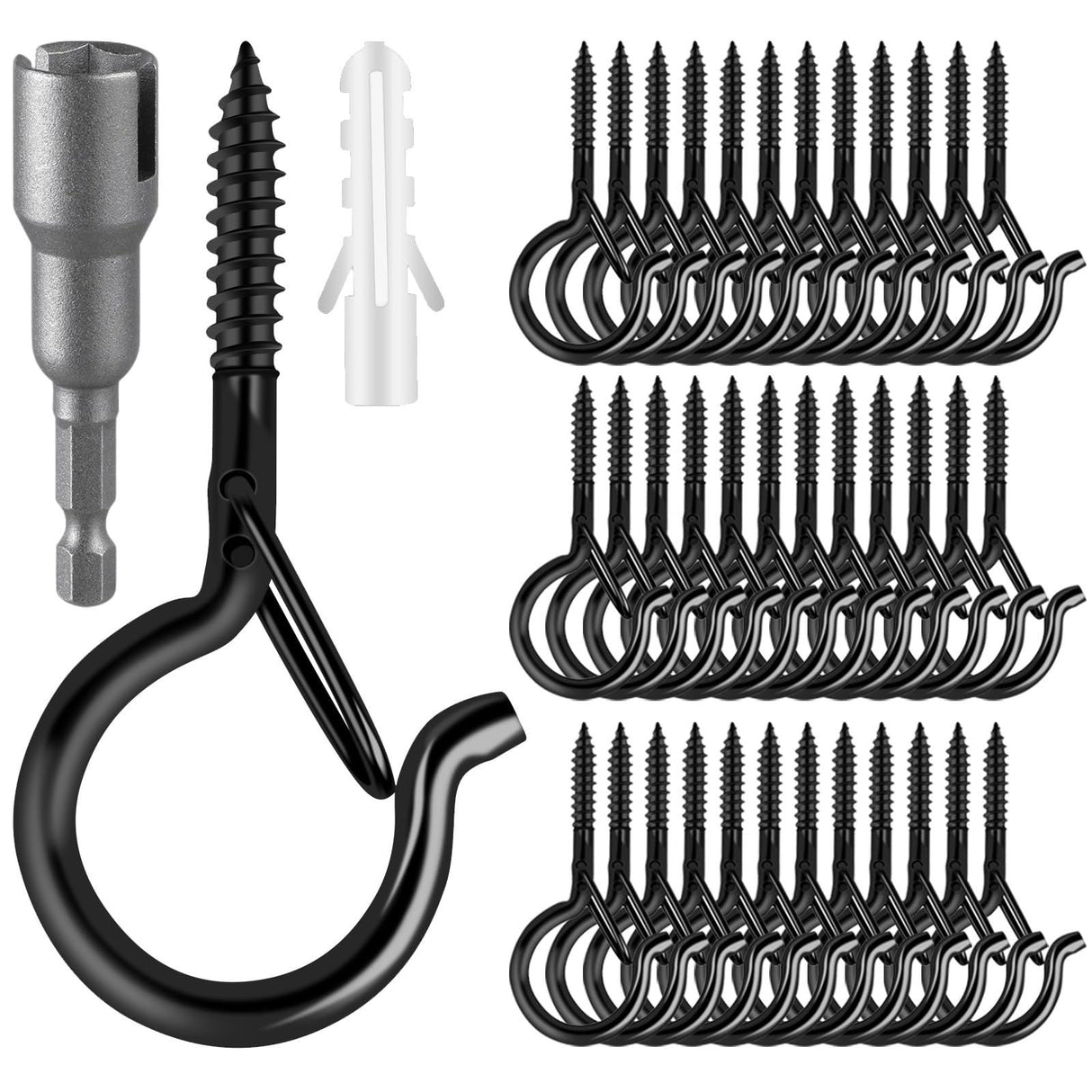 100 Pack Screw-in Hooks for Outdoor String Lights, Q Hangers String Light Hooks Outdoor for Outside, Swivel Hanging Basket Patio Light Hooks with Safe Buckle Screw in Eye Planter Hook for Wall Ceiling FSAH