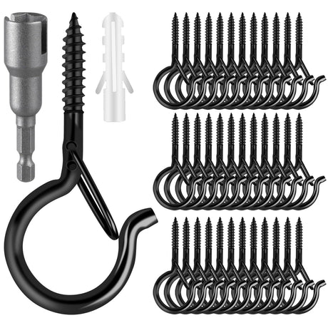 100 Pack Screw-in Hooks for Outdoor String Lights, Q Hangers String Light Hooks Outdoor for Outside, Swivel Hanging Basket Patio Light Hooks with Safe Buckle Screw in Eye Planter Hook for Wall Ceiling FSAH