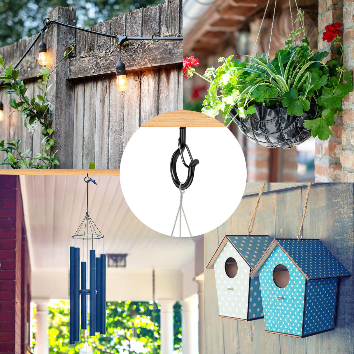 100 Pack Screw-in Hooks for Outdoor String Lights, Q Hangers String Light Hooks Outdoor for Outside, Swivel Hanging Basket Patio Light Hooks with Safe Buckle Screw in Eye Planter Hook for Wall Ceiling FSAH