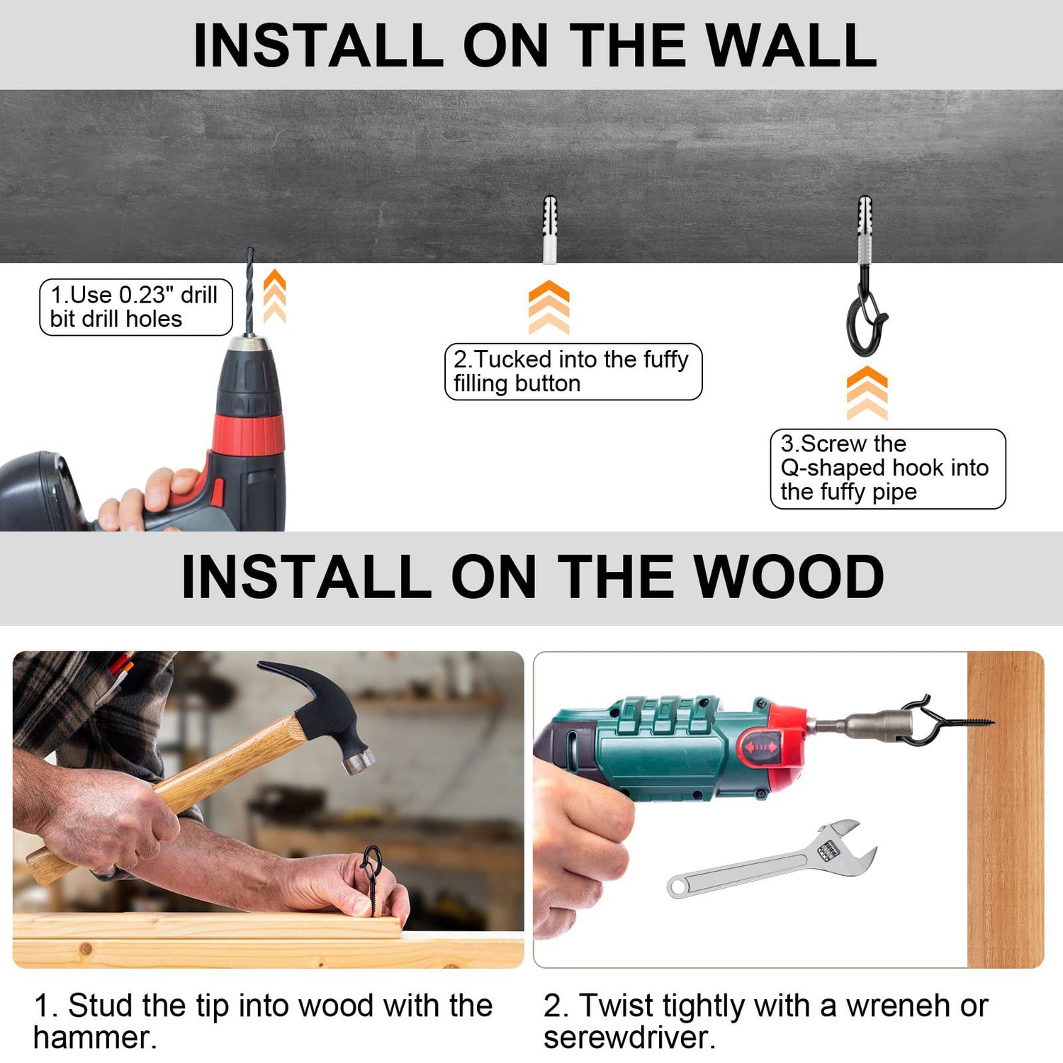 100 Pack Screw-in Hooks for Outdoor String Lights, Q Hangers String Light Hooks Outdoor for Outside, Swivel Hanging Basket Patio Light Hooks with Safe Buckle Screw in Eye Planter Hook for Wall Ceiling FSAH