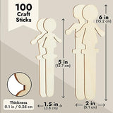 100 Pack Unfinished People Shaped Craft Sticks, Wooden Popsicle Sticks for DIY Projects Juvale