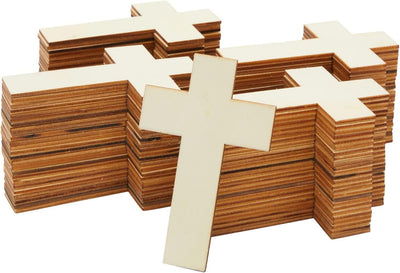 100 Pack Unfinished Wooden Crosses for Crafts, Bulk Cross Sunday School, DIY Projects (4.1 X 2.6 In)