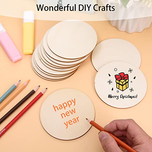 100 Pcs 3 Inch Wood Circles for Crafts Unfinished Wood Circles Natural Round Wooden Disc Cutouts Blank Round Wood Circle Slices for DIY Crafts, AWIZOM