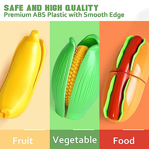 100 Pcs Play Food Set for Kids Kitchen, Pretend Food Toy for Toddlers Age 1-3, Plastics Cutting Fake Food/ Fruit/ Vegetable Accessories with 2 BAODLON