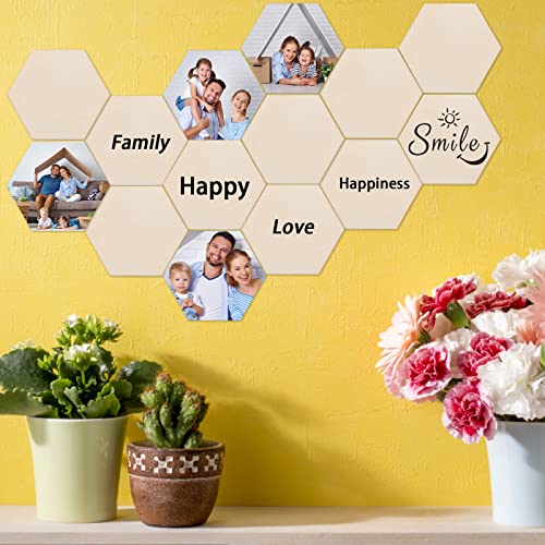 100 Pcs Unfinished Hexagon Wood Pieces Blank Wooden Hexagon Shape Cutouts Natural Wooden Tile Slabs Cutouts Slices for DIY Crafts Coaster Holiday AWIZOM