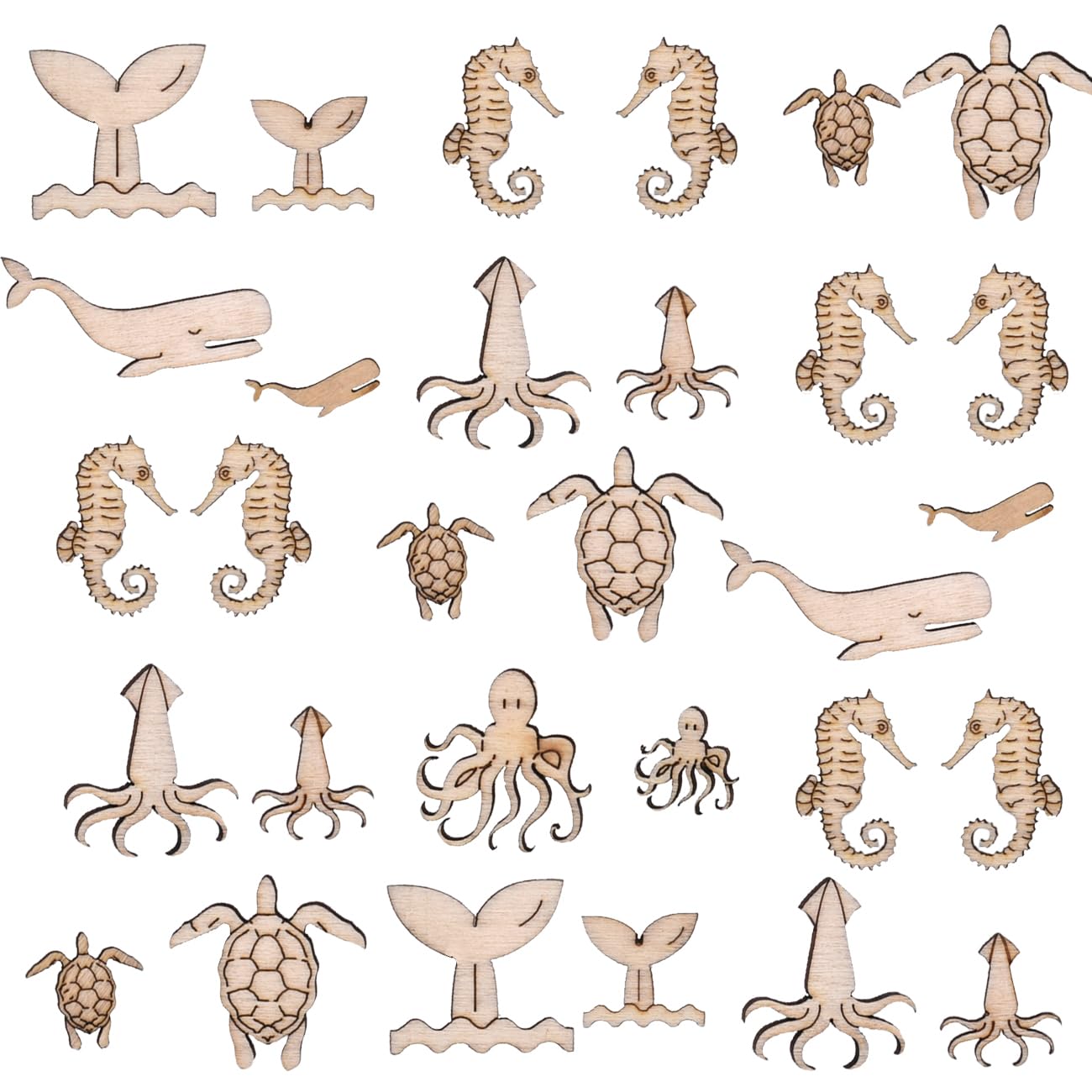 100 Pcs Unfinished Wooden Ocean Sea Animal Life Cutouts Blanks Whale Ocean Crafting Home Wooden Life Craft Art Project for Ornament Crafts Ynxee