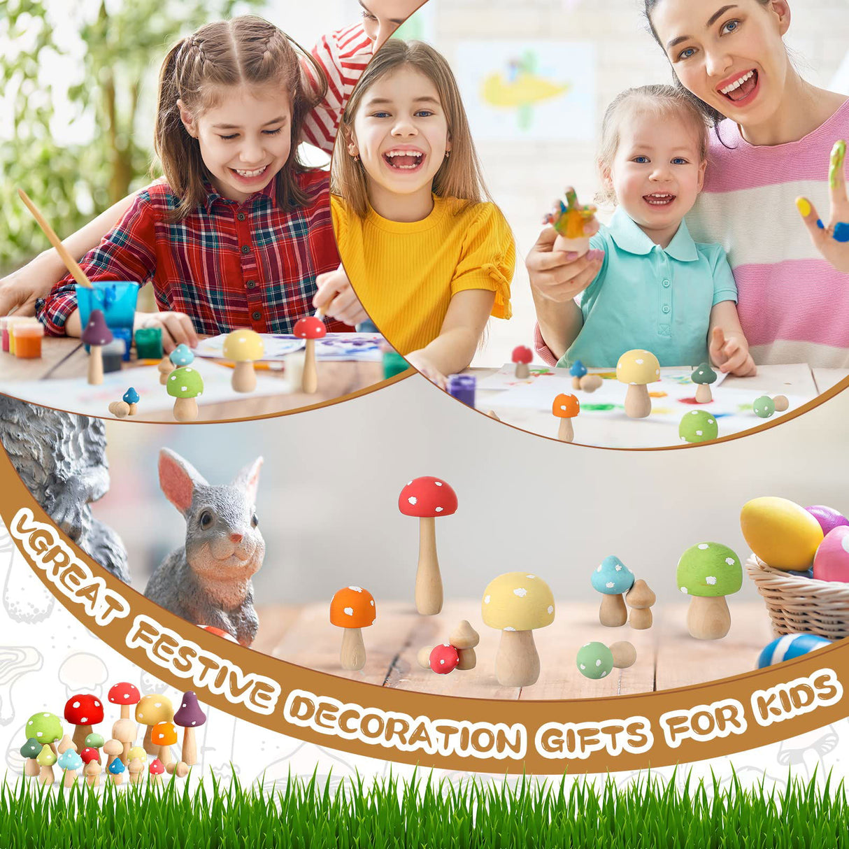 100 Pcs Wooden Mushrooms with Paintbrushes Unfinished Mini Natural Wood Mushroom Decor Wooden Mushrooms to Paint Wood Mushroom for Crafts and Arts, Roowest