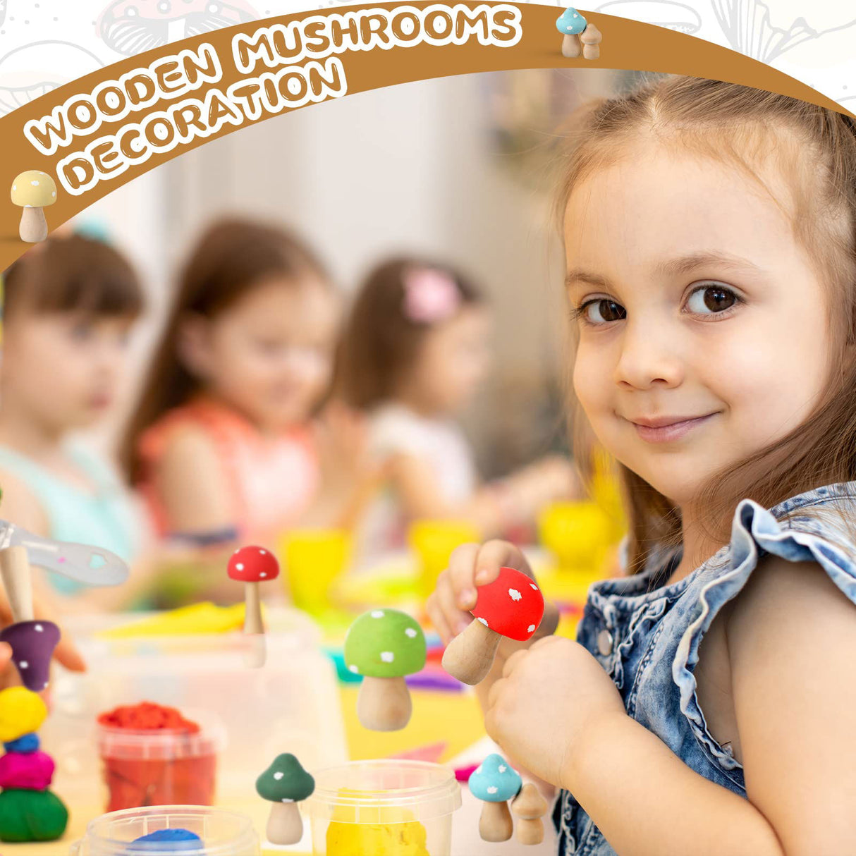 100 Pcs Wooden Mushrooms with Paintbrushes Unfinished Mini Natural Wood Mushroom Decor Wooden Mushrooms to Paint Wood Mushroom for Crafts and Arts, Roowest