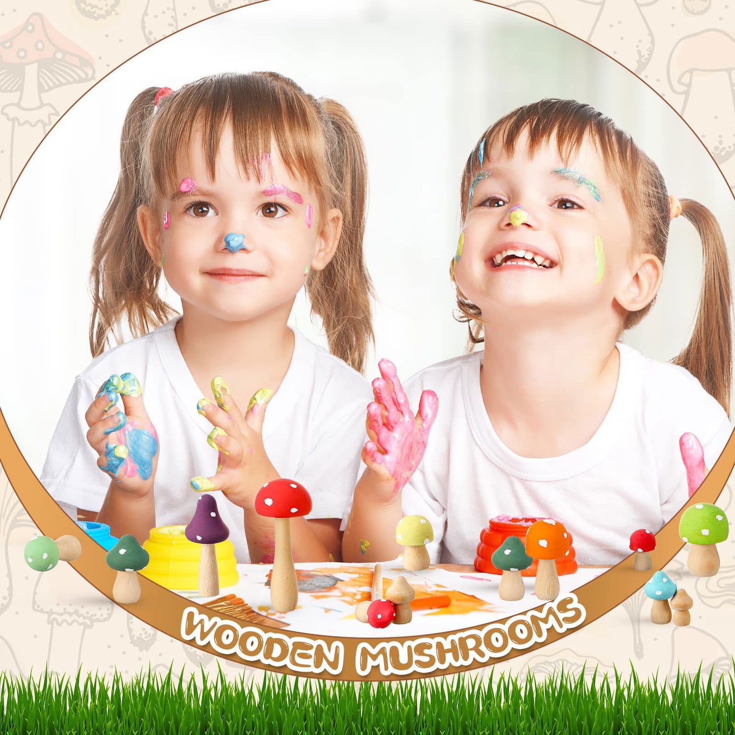 100 Pcs Wooden Mushrooms with Paintbrushes Unfinished Mini Natural Wood Mushroom Decor Wooden Mushrooms to Paint Wood Mushroom for Crafts and Arts, Roowest