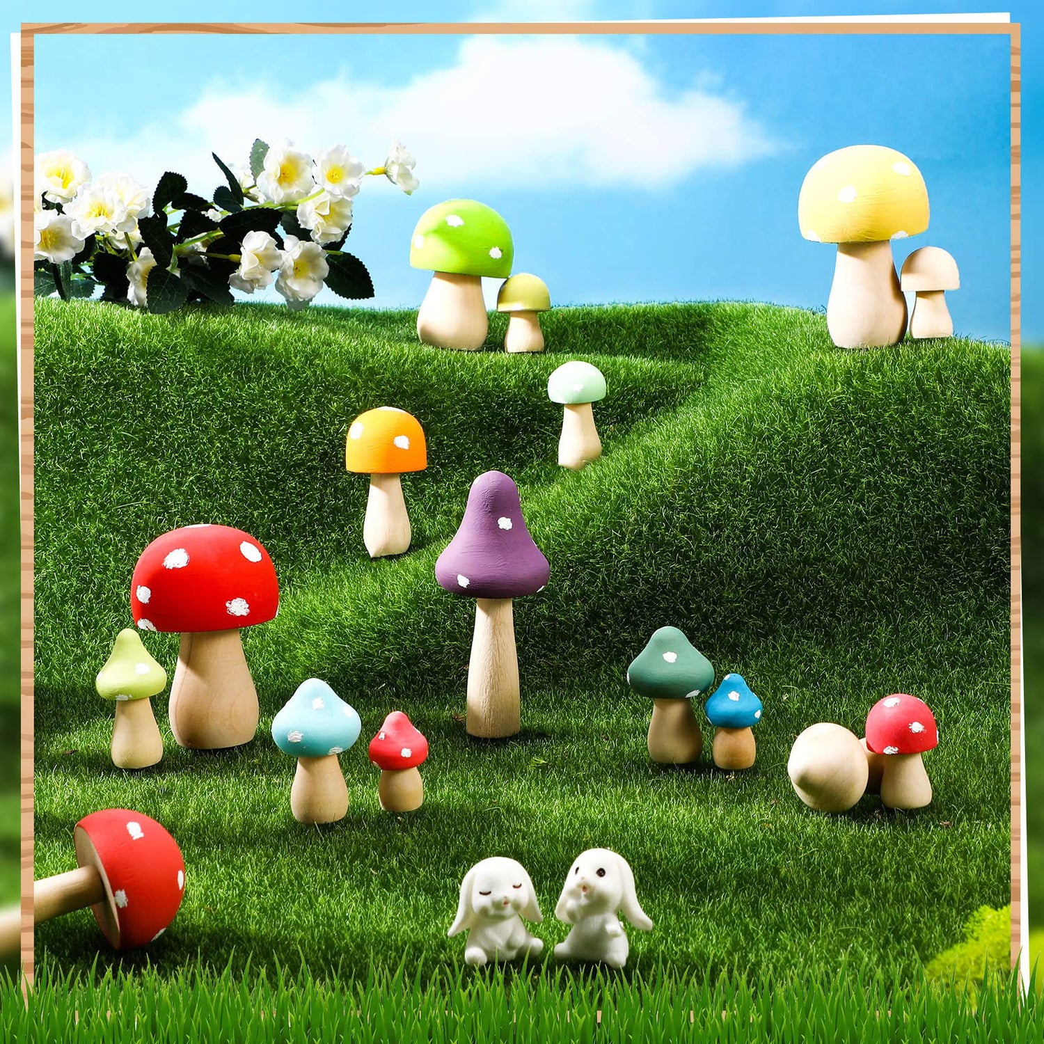 100 Pcs Wooden Mushrooms with Paintbrushes Unfinished Mini Natural Wood Mushroom Decor Wooden Mushrooms to Paint Wood Mushroom for Crafts and Arts, Roowest